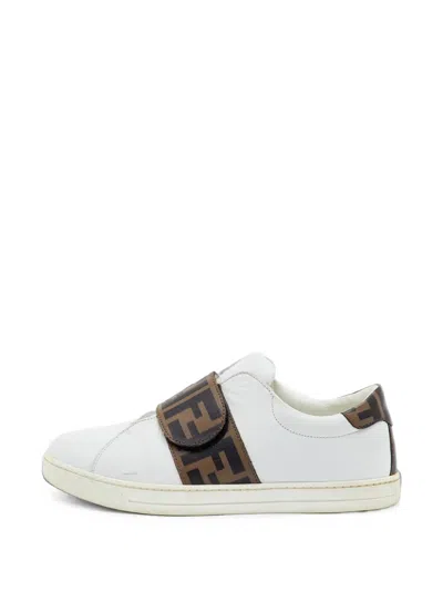 Pre-owned Fendi Ff Motif Touch-strap Sneakers In White