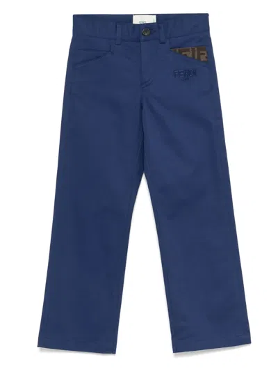 Fendi Kids' Ff-motif Trousers In Blue
