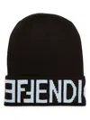 Fendi Ff-motif Turn-up Brim Beanie In 褐色