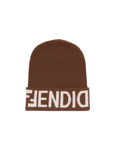 Fendi Ff-motif Turn-up Brim Beanie In Brown