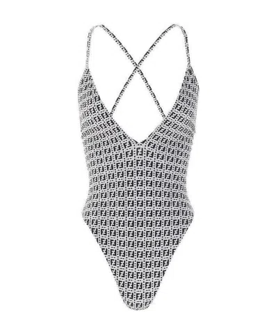 Fendi Ff-motif U-neck Swimsuit In White