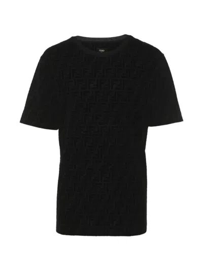Pre-owned Fendi Ff Motif Velvet T-shirt In Black