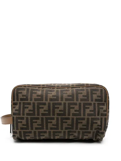 Fendi Brown Ff Fabric Toiletry Case