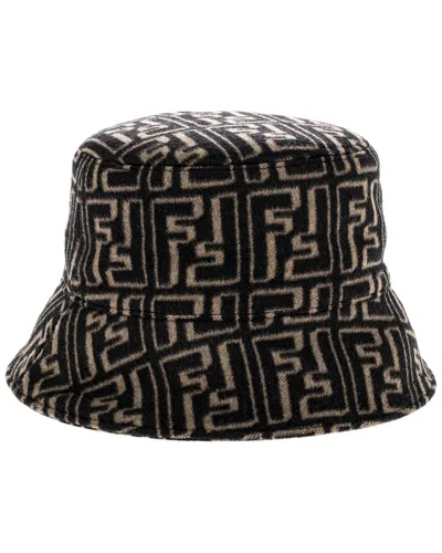 Fendi Ff Motif Wool & Silk-blend Bucket Hat In Black