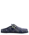 Fendi Feel Ff Jacquard Denim Flat Mules In Blue