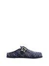 Fendi Feel Ff Jacquard Denim Flat Mules In Grigio Blu+midnig.bl