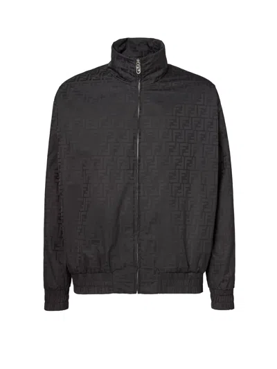 Fendi Ff Nylon Bomber In Brown