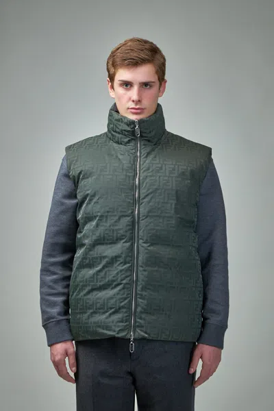 Fendi Ff Nylon Gilet In Green
