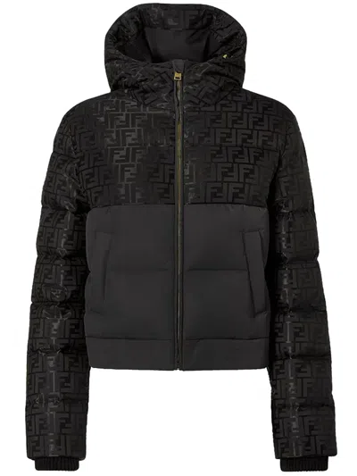 Fendi Women Down Jacket With Ff Jacquard Insert In Black