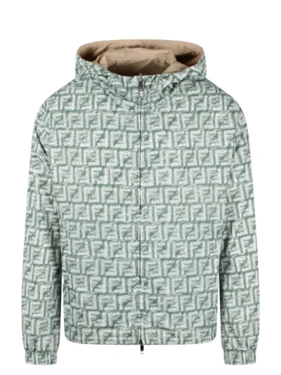 Fendi Ff Nylon Windbreaker In Green