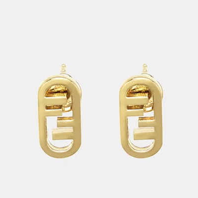 Pre-owned Fendi Ff O'lock Gold Tone Stud Earrings