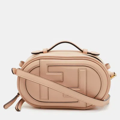 Pre-owned Fendi Ff O'lock Mini Beige Leather Camera Case Shoulder Bag
