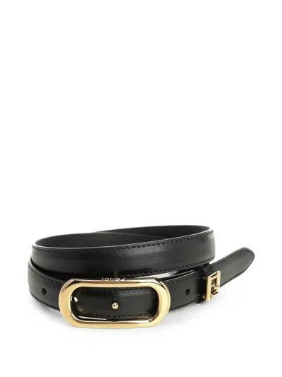 Fendi Ff Oval-buckle Leather Belt In Black