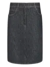 Fendi Flared Midi Denim Skirt With All-over Quilted Ff Motif Clothing In Multi