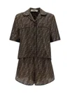 Fendi Ff Pattern Silk Pajama Set In Brown