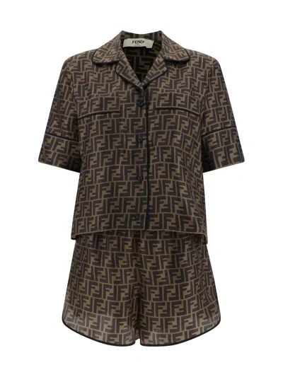 Fendi Ff Pajama Set In Brown