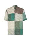 Fendi Patchwork-design Ff-logo Print Linen Shirt In Green