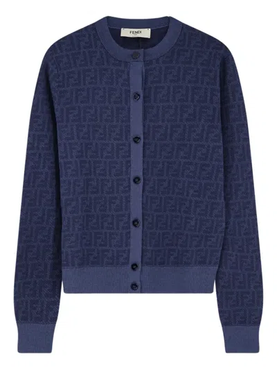 Fendi Ff-pattern Buttoned Cardigan In Blue