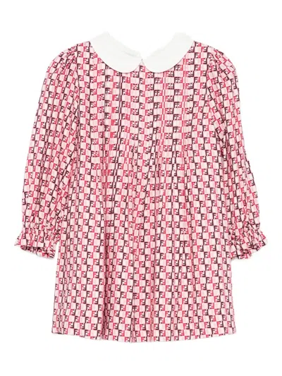 Fendi Babies' Ff-pattern Cotton Dress In Red