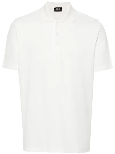 Fendi Cotton Polo Shirt With Ff Pattern In White