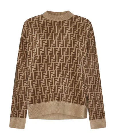 Fendi Ff Pattern Crewneck Jumper In Brown
