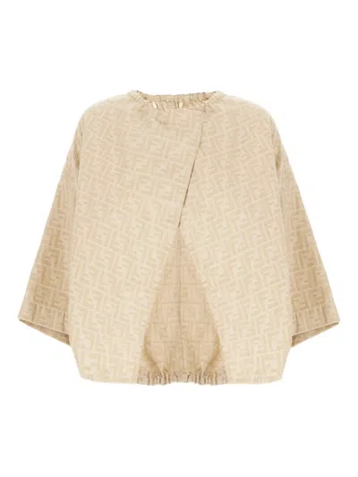 Fendi Ff-pattern Drawstring Jacket In Neutral