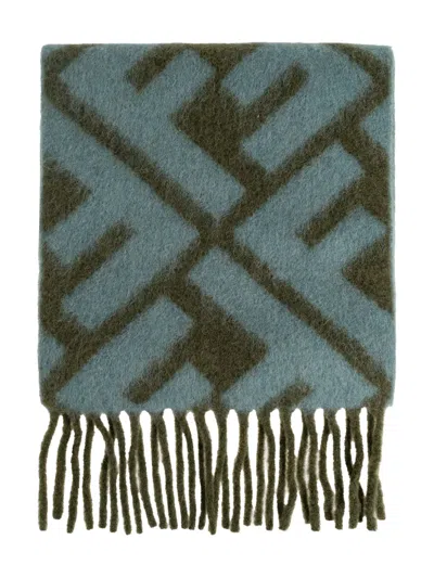 Fendi Ff-pattern Fringed Scarf In Green