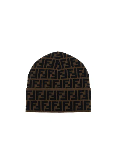 Fendi Ff-pattern Intarsia-knit Beanie In Black