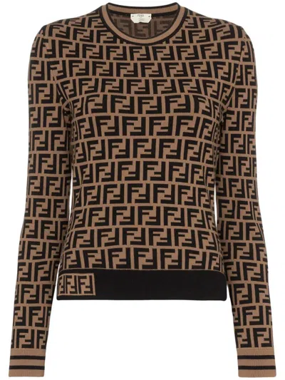 Fendi Ff Pattern Jersey Clothing In Brown