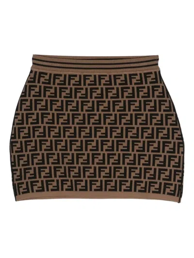 Fendi Kids' Ff-pattern Knitted Skirt In Brown