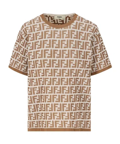 FENDI FF-PATTERN KNITTED T-SHIRT