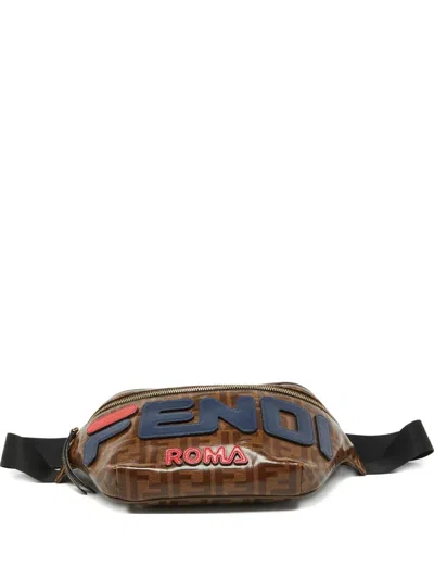 Pre-owned Fendi Ff-pattern Leather Belt Bag In Brown