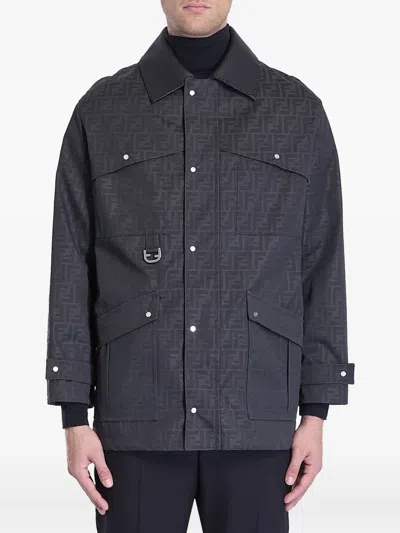 FENDI FF-PATTERN LEATHER-TRIMMED JACKET