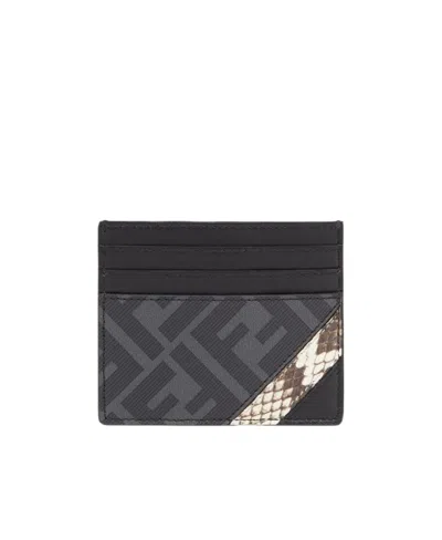 Fendi Ff Pattern Logo Card Holder In Black