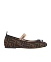 Fendi Bow-detail Ff-jacquard Ballerina Shoes In Brown