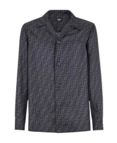 Fendi Ff Pattern Long-sleeved Shirt In Gray