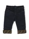 Fendi Ff-pattern Print Cotton Jeans In Blue