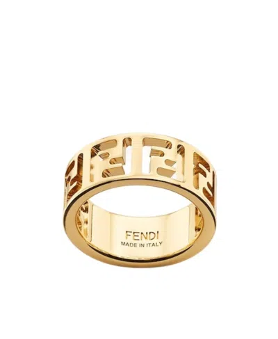 Fendi Ff Pattern Ring In Yellow