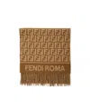 Fendi Women Beige Scarf With Logo Lettering On The Front And All-over Ff Motif In Wool Woman In Brown