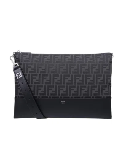 Fendi Ff Pattern Shoulder Bag In Black
