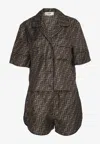 Fendi Ff Pattern Silk Pajama Set In Brown