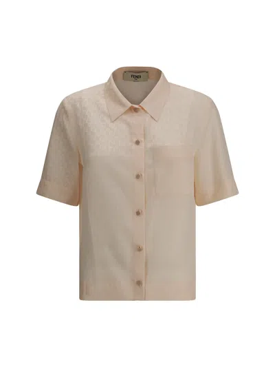 Fendi Embroidered Silk Shirt In Pink