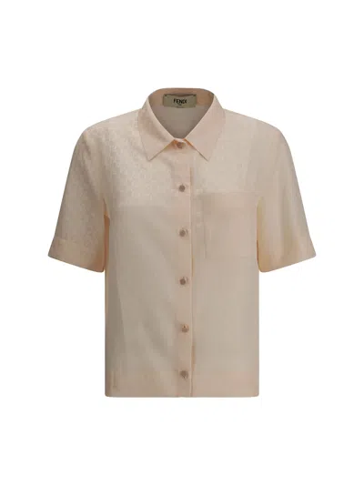 Fendi Embroidered Silk Shirt In Pink