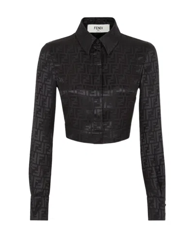 Fendi Ff Pattern Silk Shirt In Black