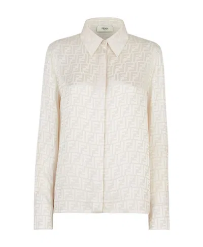 Fendi Ff-pattern Silk Shirt In White