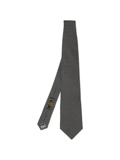 Pre-owned Fendi Ff-pattern Silk Tie In Brown