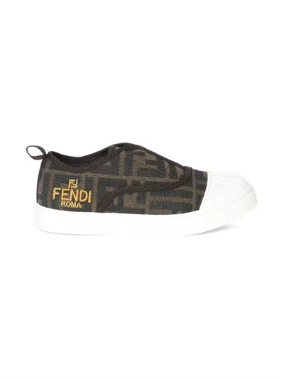 Fendi Kids' Ff-pattern Sneakers In Brown