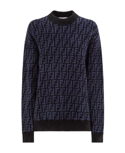 Fendi Ff Pattern Velvet Jumper In Black