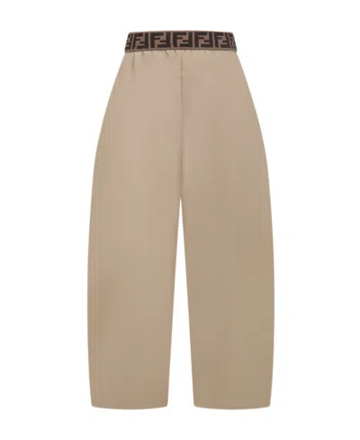 Fendi Beige Culottes For Girl With Ff In Brown