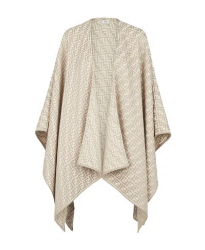 Fendi Grey Wool And Silk Poncho In Beige